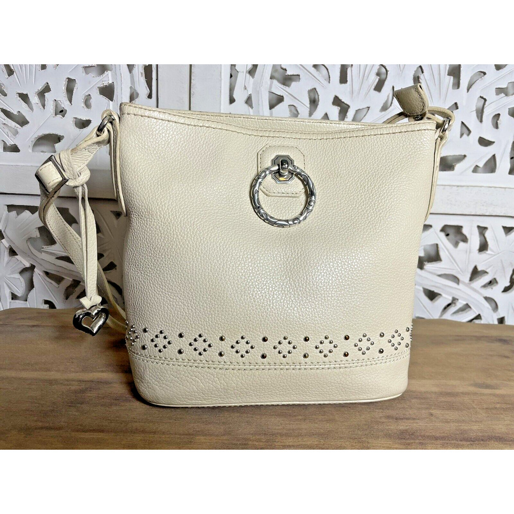 Brighton Sidney Studded Ivory Cream Bucket Messenger Bag Model F590423
